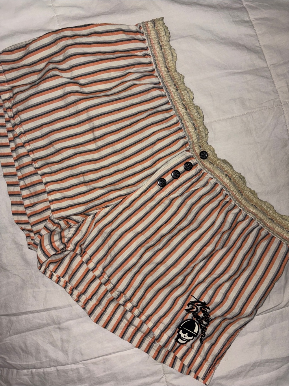 Y2K Harley Davidson Pajama Shorts with Lace Band and Embroidered Patch